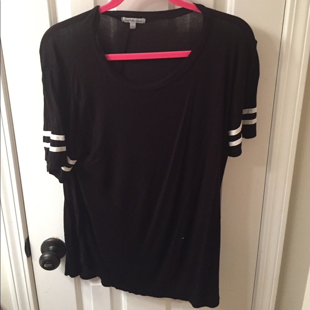 Charlotte Russe Black T-Shirt With White Stripes